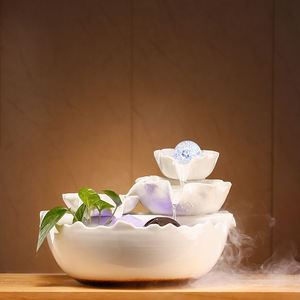 Lotus blanc <span class=keywords><strong>fontaines</strong></span> de table en céramique cascade circulante créative en céramique Feng Shui salon et bureau humidificateur de bureau - Product Image 3