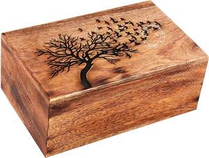 Boîte en bois urnes funéraires pour cendres humaines adultes grandes urnes funéraires pour columbarium-arbre de vie oiseau volant - Product Image 5