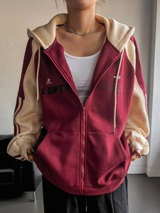 Wholesale Oversize Heavyweight Blank <b>Zip</b> <b>up</b> Spliced <b>Hoodie</b> Custom High Quality 100% Cotton Plus Size Women'S Hoodies - Product Image 2