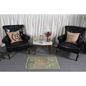 Alfombra de lana clásica verde Beige de 1,8x3,1 pies, diseño Aubusson turco, sala de estar alfombra para, látex de retazos para uso en pasillo y dormitorio - Product Image 1