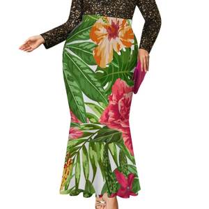 Falda de cola de pez de cintura alta de Isla del Pacífico Falda con estampado de sublimación de flores polinesias Precio barato para mujeres - Product Image 6