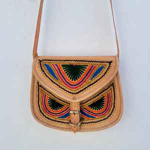 Brown Cotton/Spandex Beaded Embossed Crossbody Tote <b>Handbag</b> for Ladies-Gift for Him or Her - Product Image 1