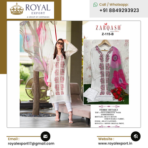 Tunique de créateur élégante de haute qualité Broderie lourde et motif élégant dans les manches avec col attrayant et pantalon fantaisie - Product Image 2