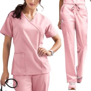 Women's Multicolor V-Neck Tops and Jogger Pants <b>Set</b> Short Sleeve Medical Workwear for Hospital <b>Doctor</b> Scrub Uniforms - Product Image 6