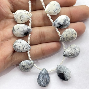 Perles de briolette en forme de poire à facettes dendrite opale, perles de pierres précieuses naturelles de bonne qualité pour la fabrication de bijoux - Product Image 4