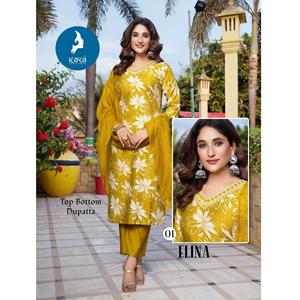 Adult 3-Piece Traditional Gujarati Cultural <b>Kurti</b> Sets Vertical Printed Chanderi Dupatta Straight Cut Top Pant <b>Kurti</b> for - Product Image 1