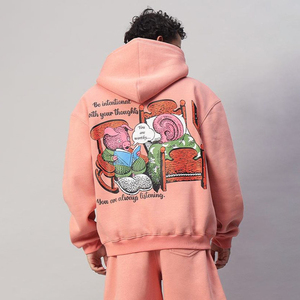 De gran tamaño Drop Shoulder Pullover Hoodies Custom Peach Fleece con bolsillo 100% algodón Patrón sólido Diseño Su logotipo de texto - Product Image 6