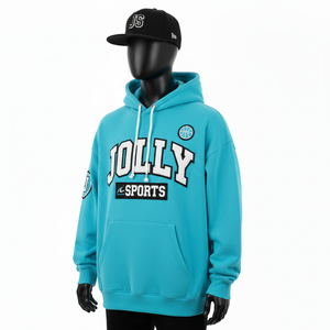 Sweat à capuche en polaire 330GSM Turquoise Tissu doux et chaud Logo personnalisé Broderie Patch en chenille Style streetwear Basiques Sweat à capuche - Product Image 2