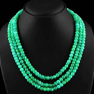 AAA+ Quality GENUINE 505.00 CTS EARTH MINED 3 LINE RICH GREEN EMERALD ROUND <b>BEADS</b> <b>NECKLACE</b> Cus-Jew29 - Product Image 1