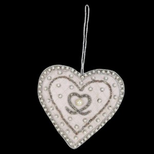 Ornement en argent artisanal en forme de cœur avec ornement Zari |   Cœur en fil métallique à suspendre pour Noël, décoration murale et cadeau - Product Image 2