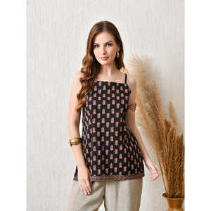 Blusa bohemia de verano con tirantes finos ajustable, Top de algodón con estampado floral y tela transpirable para ocasiones festivas - Product Image 5