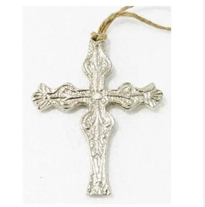 Suspension religieuse vintage en forme de croix en aluminium coulé brut en nickel fini décoratif suspendu de Noël - Product Image 1