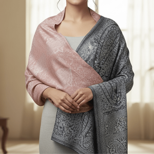Blush Grey Dual-Tone Paisley <b>Pashmina</b> Shawl Summer Leopard Print Jersey Lace Hijab Scarves Made From Modal Voile Rayon Polyester - Product Image 2