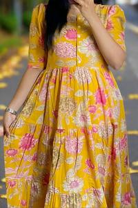 Vestido largo Floral con estampado de algodón hecho a mano indio, ropa de fiesta elegante para mujer, cintura Natural tejida, regalo de novia personalizado, venta - Product Image 3