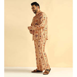 Ensemble coordonné pour homme Amanush, imprimé géométrique, grande taille, manches longues, col mandarin, kurta avec pantalon longueur cheville, tenue décontractée - Product Image 3