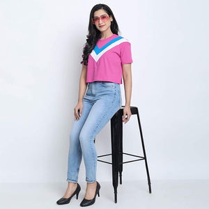 Venta al por mayor mujeres recortadas Tops Tee Unisex 100% algodón verano Slim Fit manga corta chica cuello redondo Camiseta blusa camisetas sin mangas para dama - Product Image 6