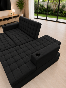 Modern L Shaped <b>Sofa</b> Bed Multibed Black Upholstered Corner <b>Sleeper</b> Couch Tufted Fabric Living Room Furniture Villa Apartment - Product Image 6