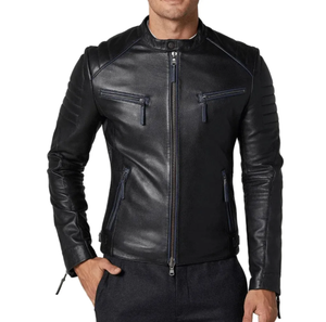 แจ็กเก็ตหนังโอเวอร์ไซส์สำหรับผู้ชาย, สินค้ามาใหม่แจ็คเก็ตหนังพียูปกตั้งไซส์ใหญ่พิเศษสีดำบุนวม - Product Image 1