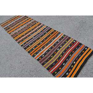 Alfombra turca Vintage naranja negra 28X89 pies Área grande Diseño de retazos étnicos clásicos Pasillo rectangular de látex de lana para habitaciones - Product Image 4