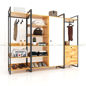 Sistema de Armario Independiente Minimalista 280x50x200cm de Madera de Caucho con Función Plegable para Hogar, Apartamento, Dormitorio TQA68010 - Product Image 4