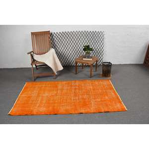 Orange Modern Wool Vintage Turkish <b>Rug</b> 3.4 X 6.2ft <b>Large</b> Area Rectangle Patchwork Design <b>Living</b> <b>Room</b> Hallway 3D Latex <b>Room</b> <b>Rug</b> - Product Image 3