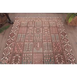 Vintage Large Rug, 4.7x9.8 ft Turkish Rug, <b>Brown</b> Polka dot <b>Wool</b> Rug - Product Image 4