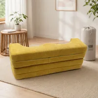 Sofá Cama de Piso de 2 Plazas, Esponja de Alta Densidad, Sin Deformación, Tela de Lujo Agradable al Tacto, Sofá de Piso Multifuncional 2 en 1