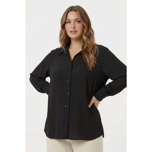 Chemise à double boutonnage grande taille, noire - Product Image 1