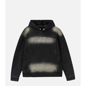 Automne hiver Streetwear mode sweat à capuche personnalisé Denim à capuche unisexe hommes sweats à capuche et sweats cravate-teinture à capuche Cowboy manteau d'hiver - Product Image 3