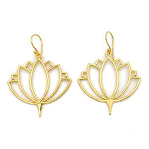 Pendientes colgantes de latón hechos a mano con diseño de flor de loto floral étnico elegante para mujer para fiesta y ropa Formal acentos de perlas de diamantes - Product Image 4