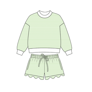 Set di Abbigliamento per Bambini in Cotone Certificato CPC e CPSIA, Maglia a Righe a Maniche Lunghe e Pantaloncini Smerlati per Viaggi e Vacanze - Product Image 3