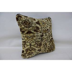 Oreiller en laine patchwork floral Kantha 14x14 pouces Beige coussin Vintage brodé imprimé coussin décoratif tissé uni 18x18 - Product Image 2