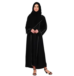 Nouveau à la mode femmes Naqab à manches longues ligne unique noir Burqa Style ethnique solide Hijab mode islamique robes musulmanes Abaya - Product Image 1