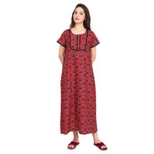 Chemise de nuit longue Evolve pour femme, super confortable, bordeaux, en coton imprimé, décontractée, avec taille élastique, idéale pour l'été - Product Image 5