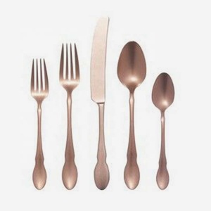 Ensemble de vaisselle en acier inoxydable, cadeau de mariage, or Rose, polissage miroir, avec un Design incroyable, Logo personnalisé réutilisable, poignée plate - Product Image 3