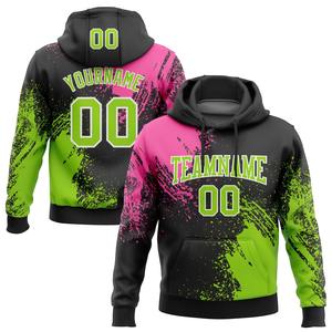 Directo industria venta al por mayor 3D personalizado cosido negro neón Verde-Rosa 3D abstracto pincelada deportes pulóver Sudadera con capucha - Product Image 1