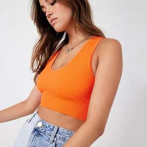 Top corto sin costuras para mujer, chaleco Sexy con cuello en V, camisola suave de punto acanalado, camisetas sin mangas informales elásticas para mujer sin almohadilla - Product Image 2
