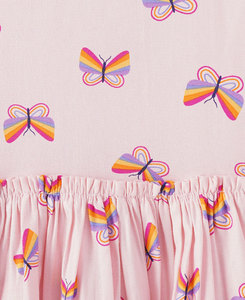 Vestido de Verano para Niñas, Estampado de Mariposas Rosadas, Manga Regular, Silueta de Playa, Mini, Lindo Lazo - Product Image 4