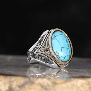 Azuris – bague de style ottoman en argent Sterling 925 pour hommes, avec pierre naturelle, Agate Yamen, bijoux fins, Turquie, VALKH1773, haute qualité - Product Image 1