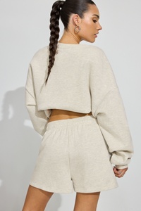 Women Cropped Oversized <b>Sweatshirt</b> Shorts Set Two Piece Lounge Set Casual Crew Neck <b>Long</b> Sleeve Crop Pullover ElasticWaist Short - Product Image 2