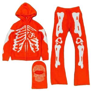 Survêtements 2 pièces délavés à l'acide taille XL personnalisés pantalons de survêtement tricotés à capuche zippés ensemble de pantalons de jogging respirants pour le logo d'hiver - Product Image 2