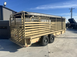 Delco 6'8'' X 20' Gooseneck Cattle <b>Trailer</b> With Roof Cover Tan Color - Product Image 4