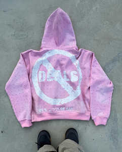 Fabricante personalizado Rhinestone puntiagudo desgastado parche bordado Unisex Sudadera con capucha apliques Vintage ácido lavado Zip Up sudaderas con capucha - Product Image 3