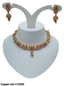 ENSEMBLE DE BIJOUX INDIENS TRADITIONNELS ET À LA MODE EN CUIVRE ENSEMBLE DE BIJOUX DE MARIAGE POUR FEMMES BOUCLES D'OREILLES ET COLLIER - Product Image 2