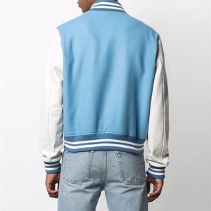 OEM personalizado bordado PU mangas de cuero chaqueta de bombardero de béisbol para los hombres Stand Collar Casual invierno Varsity estilo logotipo frontal - Product Image 3