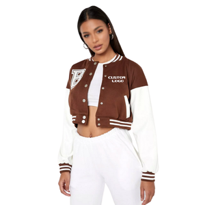 Chaqueta de béisbol con letras recortada de manga larga para mujer personalizable estilo universitario con botón frontal abierto para la temporada de invierno - Product Image 3