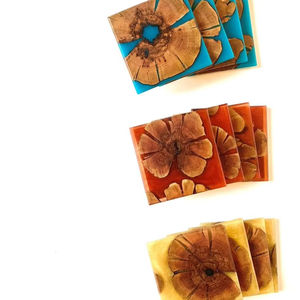 Craftsy Home Ensemble de sous-verres en résine de qualité SYNTHÉTIQUE avec effet océan Dessous de verre ronds carrés décoratifs en résine époxy - Product Image 1