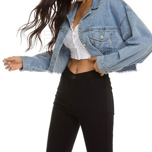 Latest Design 100% Cotton Made Women Crop Jeans <b>Jacket</b> Waterproof Wholesale Crop Jeans <b>Jacket</b> For Women - Product Image 6