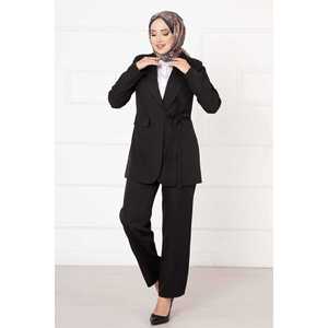 Conjunto de Traje con Chaqueta Negra con Lazos Laterales para Mujer - Product Image 3
