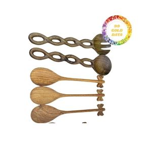 Juego de cucharas de madera hechas de utensilios de madera natural para cocinar, comer y servir, utensilios de cocina ecológicos hechos a mano para uso diario - Product Image 4